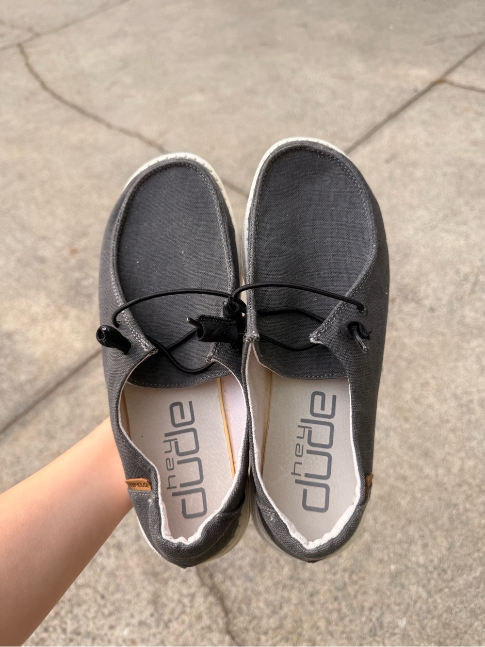 Hey Dude Chambray Off Grey ish Black Canvas Slip-On Shoes